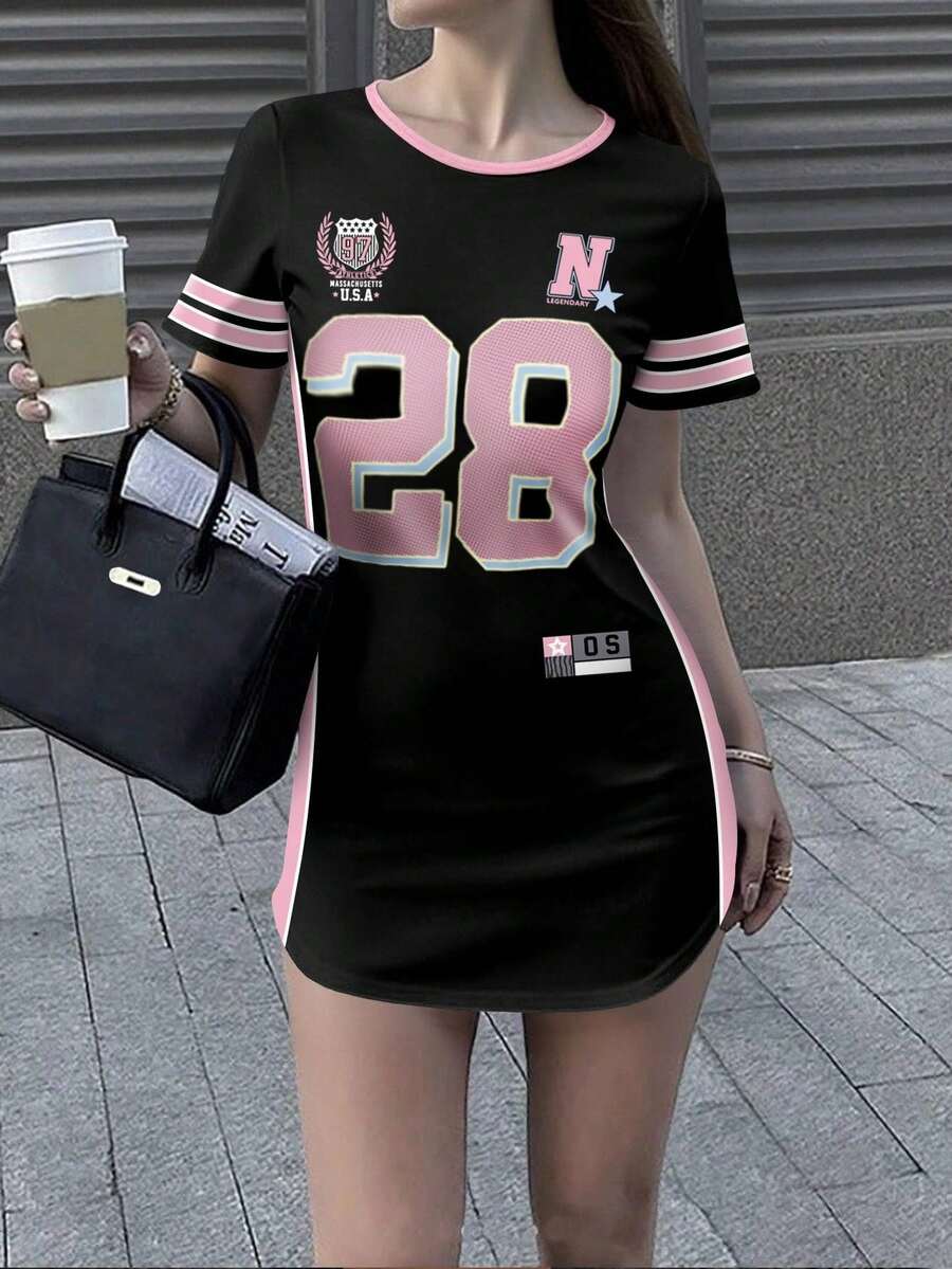 Estilo de gran , vestido slim de mujer con contraste blanco y negro de estilo clásico y sencillo con logo de caballero, adecuado para compras diarias, citas y viajes, elegante y estilizador para primavera y verano - Blanco - Ver 1