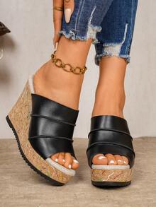 New Thick Platform Wedge Women Sandals Slippers Outdoor Slides - Black - View 7