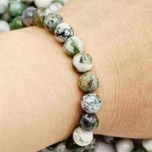 8mm Perle di agata naturale con motivo a grana di legno, forniture per la realizzazione di gioielli fai-da-te, perle rotonde - verde bianco - Visualizzare 4