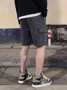 男童轻便水洗运动短裤，夏季透气休闲跑步百慕大短裤，多口袋工装短裤 - 黑色 - 查看 3