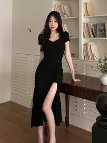 Women Midi Dresses - Black - View 3