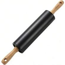 Stainless Steel Rolling Pin By , With Wooden Comfortable Handle, Non Stick Rolling Pin For Baking Pastries, Bread, And Pizza. - 1 - View 2