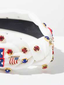 1pc USA Flag Knot Headband With Rhinestones, Unique Creative Accessory For 4th Of July And Other Holidays Hairband - FG105 - White - View 4