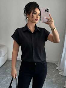 Blusa sin mangas de estilo vintage de Hong Kong, diseño minimalista, ligera, con ajuste holgado para mujeres - Negro - Ver 1
