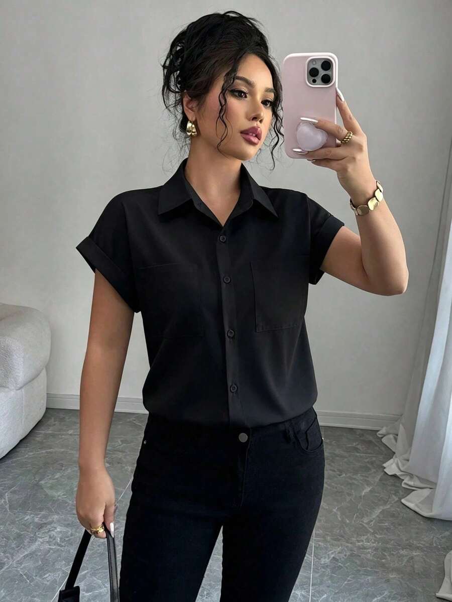 Blusa sin mangas de estilo vintage de Hong Kong, diseño minimalista, ligera, con ajuste holgado para mujeres - Negro - Ver 1
