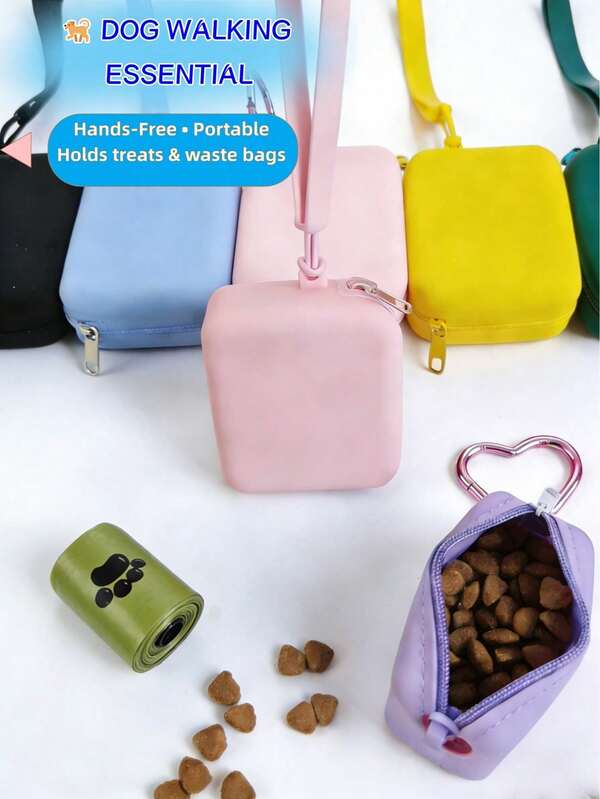 1 pieza Bolsa pequeña de silicona para premios de entrenamiento de perros, bolsa de premios para mascotas lavable y portátil, bolsa de premios para perros, tamaño compacto y portátil, fácil de limpiar, bolsa con enganche para correa de viaje (adecuada para viajes con perros pequeños o actividades al aire libre), diseño con cremallera para evitar derrames, bolsa de premios para perros, bolsa de golosinas para perros, bolsa para pasear perros