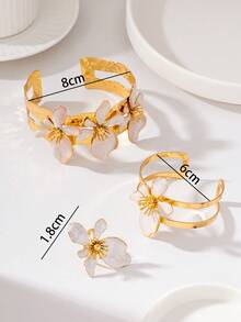 Joyería de moda retro con flores geométricas 3D y cristales, regalo de fiesta para mujeres - Blanco - Ver 4