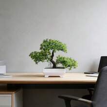 Adorno de Bonsái de Pino Artificial Acogedor, Ramas y Hojas Artificiales con Maceta Blanca Minimalista, Diseño Duradero con Color Resistente a la Decoloración, Adecuado para Sala de Estar y Escritorio de Oficina, Agrega Frescura Verde y Crea una Atmósfera Curativa Decoración de Escritorio - Blanco - Ver 9