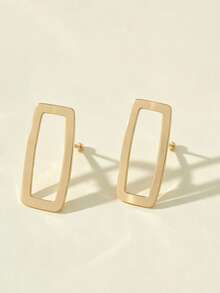 1 Pair Minimalist Geometric Hollow Rectangle Earrings, Unique Design Suitable For Daily Wear - Gold - View 2