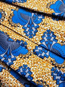 Casual African Style Blue & Yellow Floral Elastic Waist Skirt - Blue - View 5