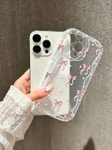 蝴蝶結透明奶油色波浪邊防震加厚手機殼，適用於 Apple 17/17 Air/17 Pro/17 Pro Max/16/16 Pro/16 Plus/16 Pro Max/15 Pro Max/15 Pro/15/14 Pro Max/14 Pro/14/13 Pro Max/13 Pro/13/12 Pro Max/12 Pro/12/15/15 Pro Max 以及 Galaxy/A54/A14/A12/A13/A15/A32/A33/A24/A52S/S20/S21/S22/S23/S24/S23 Plus/S24 Ultra/S25/A15/A33/A23/S25/S25 Plus/S25/S26 Ultra 波浪邊手機殼 - 彩色 - 查看 2