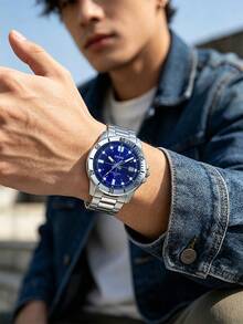 Casio 卡西欧男士模拟腕表，不锈钢表带，蓝色表盘，50米防水，日期显示，运动商务腕表 MTP-VD01D-2E - 銀色 - 查看 4