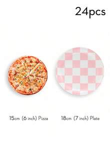 24pcs Pink And White Checkered Paper Plates, Disposable Checkered Party Plates, Suitable For Parties, Gatherings, Birthdays, Celebrations - Multicolor - View 8