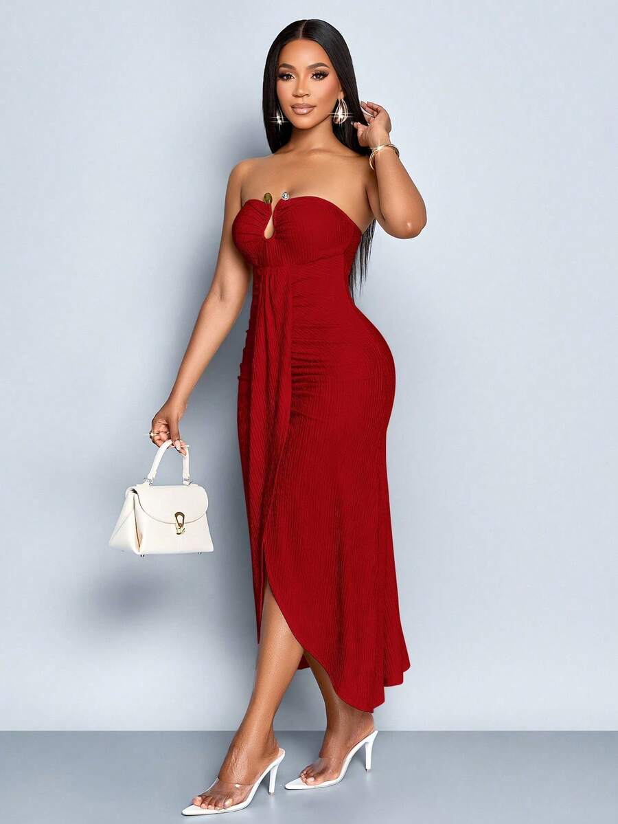 Women Midi Dresses - 紅色的 - 查看 1
