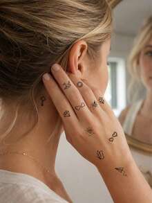 10 Peças Tatuagens, Tatuagem de Dedo, Tatuagem de Palma, Adesivo de Tatuagem de Pescoço, Y2k, Punk, Tatuagem Semipermanente, Tatuagem Falsa, Tatuagem de Mão, Tatuagens Temporárias, Adesivos de Tatuagem, Tatuagem à Prova d'Água de Longa Duração, Tatuagens para Mulheres, Tatuagem nas Costas, Tatuagem no Braço, Tatuagens nas Pernas - Multicolorido - Visão 4