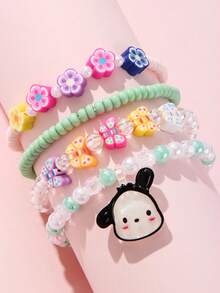 SANRIO 4件/組 三麗鷗可愛貓咪狗咪吊墜心形串珠手鍊手環飾品，適合節日派對、學校、生日禮物、女孩佩戴，彩色珠子隨機 - 彩色 - 查看 15