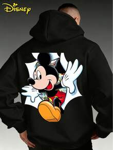 Disney Mickey Mouse Slogan Hoodie, Double-Sided Graphic Sweatshirt, Streetwear Style Oversized Pullover, Casual Top For Men & Women - màu đen - Xem 2