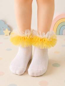 1 Pasang Kaos Kaki Pendek Jala Renda Gaya Putri untuk Anak Perempuan, Kaos Kaki Tutu Jala Berumbai Dua Warna untuk Tari dan Pertunjukan - Putih - View 6