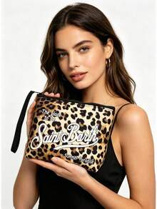 Women's Handbags, Leopard Print Clutch Bags, European And American Casual Style, Houndstooth Denim Clutch Bags, Striped Clutch Bags. - 豹紋黑 - 查看 2