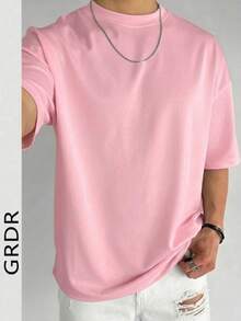GRDR 男士圆领纯色简约短袖T恤，休闲百搭，适合通勤 - 粉色 - 查看 5