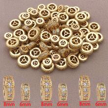3 buah Manik-manik Spacer Kubik Zirkonia Kuningan Berlapis Emas 18K Bentuk Roda Rondelle, Manik-manik Longgar Rhinestone untuk Aksesoris Pembuatan Perhiasan DIY - MultiWarna - View 2