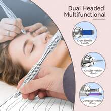 Dual-Head Micro-Needle Tattoo Pen, Flat And Round Needle Blades, Eyebrow Embroidery Manual Tool, Makeup Supplies, 1pc/Pack - Silver - View 4