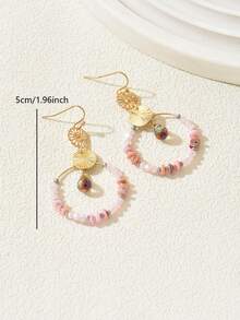 1 paire de boucles d'oreilles rondes en cristal artificiel de style bohème pour femmes, convient pour le port en vacances d'été (couleur des perles aléatoire) - Rose - E1343 - Voir 4