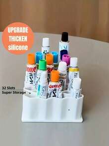 Silicone Desktop Organizer With 32 Compartments, Multi-Functional Cuttable Wavy Makeup Brush Holder And Toothbrush Holder, Includes Large Capacity Toothpaste Dispenser And Creative Hand Cream Tube Holder, Suitable For Bathroom Cabinet And Office, Great Gift For Christmas Or Mother's Day - Multicolor - View 3