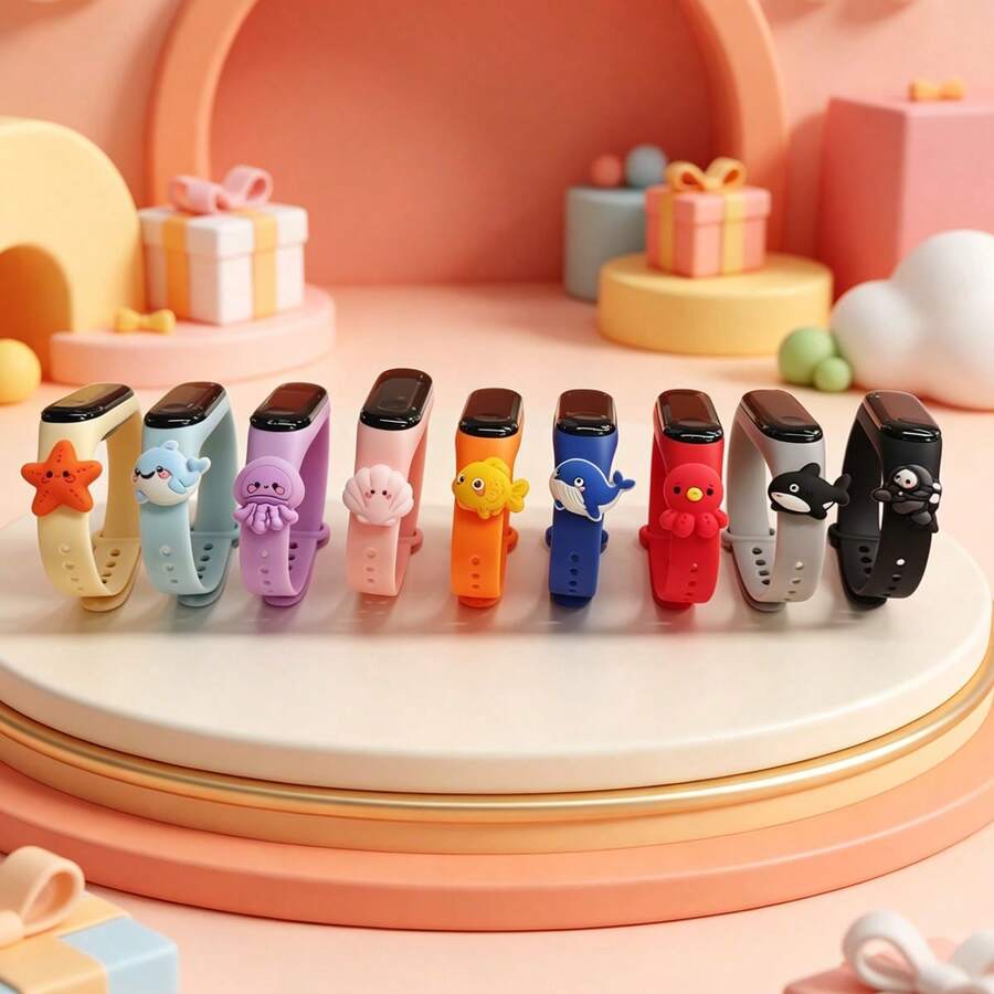 2026 New Ocean Series LED Touch Screen Electronic Watch With Cute Cartoon Pendant - Multiple Patterns, Soft & Skin-Friendly Sports Bracelet, Suitable For Christmas, Birthday, Daily Wear, School, Sports - Multicolor - View 1