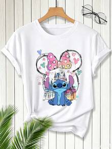 Disney Women's Casual Stitch Castle Tee, Minnie Ears & Fireworks Print, Magical & Cute, Great For Lilo & Stitch Fans. - trắng - Xem 1