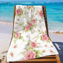 1 Peça Toalha Macia Floral Romântica, Estampa Delicada de Rosas Cor-de-Rosa, Toalha de Praia de Microfibra Super Absorvente e Secagem Rápida, Ideal para Férias na Praia, Banho de Sol, Presente para Amigos e Aniversário - A - Visão 6