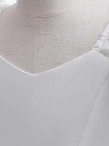 Long Sleeve Satin Flower Girl Dress, Suitable For Party And Wedding, Without Headband - White - View 6