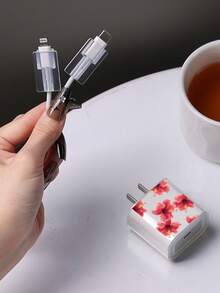 紅色花卉圖案數據線充電器保護套 數據線收納標籤 防錯標記 - 高品質，兼容 17 16 15 14 13 12 11 手機 20W 充電適配器 - 彩色 - 查看 4