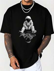 A Graphic Illustration Of An Astronaut On A T-Shirt, Perfect For Men. This Casual Short-Sleeve T-Shirt Is Soft, Comfortable, And Machine Washable, Making It Ideal For Everyday Wear Or As A Unique Gift. Suitable For All Seasons. - Back - View 1