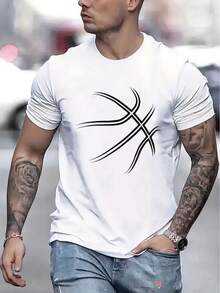 Men's Basketball Jersey, Comfortable, Crew Neck, Casual, Cotton, Short Sleeve, Soft And Breathable, Men's Clothing, Summer And Spring T-Shirt, Streetwear, Fabric D - 白色 - 查看 1