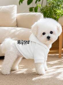 PETCIRCLE 1pc Pet Clothes, Dog/Cat Outdoor/Indoor Apparel, Comfortable Sweatshirt Series For Small Dogs & Puppies, Spring/Autumn, Printed Pattern + Solid White Sweatshirt - White - View 3