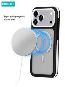 Koolife 1 pieza Funda de teléfono magnética con contraste fluorescente blanco y negro, carcasa protectora antideslizante de PC+TPU, panel trasero transparente mate, compatible con MagSafe, funda de teléfono a prueba de golpes compatible con Apple 17/17pro/17promax - Blanco - Ver 4