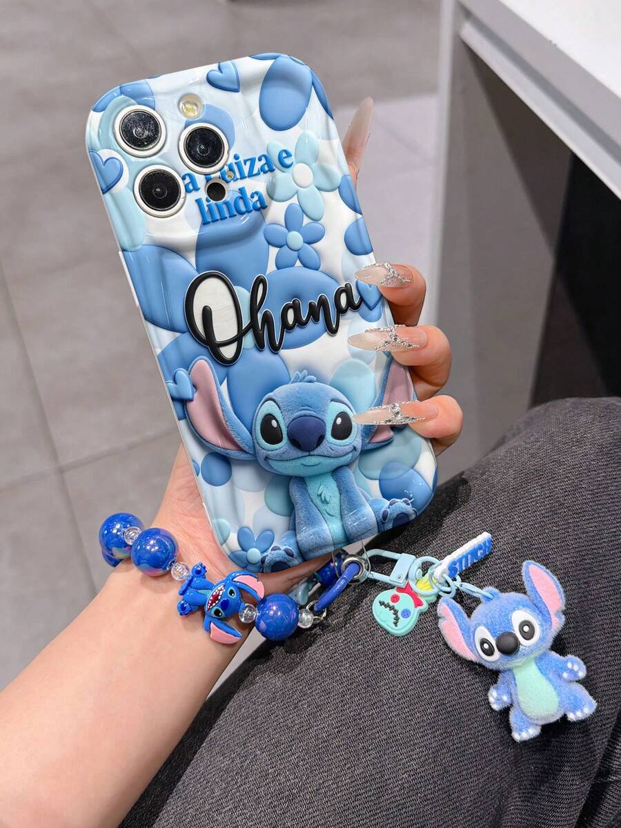 Disney Has Authorized, Phone Case - Chain Set, The Stitch Lilo & Stitch 3D Phone Case Plus A Silicone 3D Stitch Bracelet With Metallic Ring Removable Bracelet, Stitch And Angel Pattern, Compatible With Iphone17/16/15/14/13/12/11/XS/XR/X Plus Pro Max, A Stylish Cartoon Phone Case, The Perfect Gift Choice, Phone Protection, Durable Phone Cover, Great Gift For Friends And Family. - trắng - Xem 1