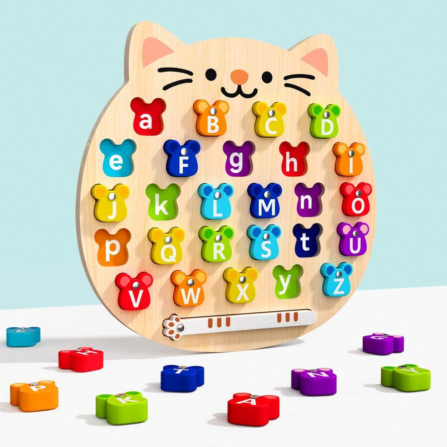 1 Set Wooden Cartoon Letter Matching Puzzle Board Baby Enlightenment Letter Learning Toy Children Educational Science Toy Children Brain Training Fun Blocks - Multicolor - View 1