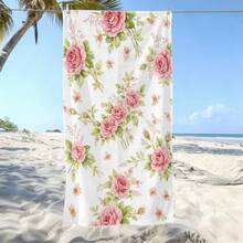 1 Peça Toalha Macia Floral Romântica, Estampa Delicada de Rosas Cor-de-Rosa, Toalha de Praia de Microfibra Super Absorvente e Secagem Rápida, Ideal para Férias na Praia, Banho de Sol, Presente para Amigos e Aniversário - A - Visão 1
