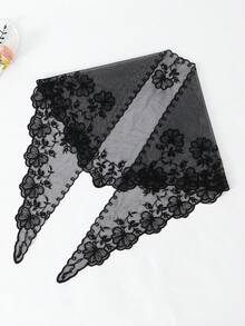 1件女款刺繡三角圍巾披肩，時尚百搭圖案設計，甜美邊緣三角披巾，優雅正式穿搭，適合通勤或派對/活動穿著 - 彩色 - 查看 8