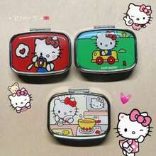 Caja de almacenamiento plana dividida de dibujos animados Sanrio Hello Kitty, almacenamiento portátil de aretes con espejo incorporado, caja portátil mini linda a prueba de humedad y sellada, adecuada para viajes y uso al aire libre, tema de dibujos animados divertido, a prueba de humedad y sellada, fácil y rápida de abrir, diseño de múltiples compartimentos, adecuada para viajes y almacenamiento de medicamentos, caja dispensadora de pastillas portátil mini para tres comidas al día, sellada a prueba de humedad con 2 compartimentos - Caja de almacenamiento de pastillas de moda, portátil para viajes y uso diario - Regalo ideal para mujeres, hombres o ideas creativas únicas, caja de pastillas - Ver 10