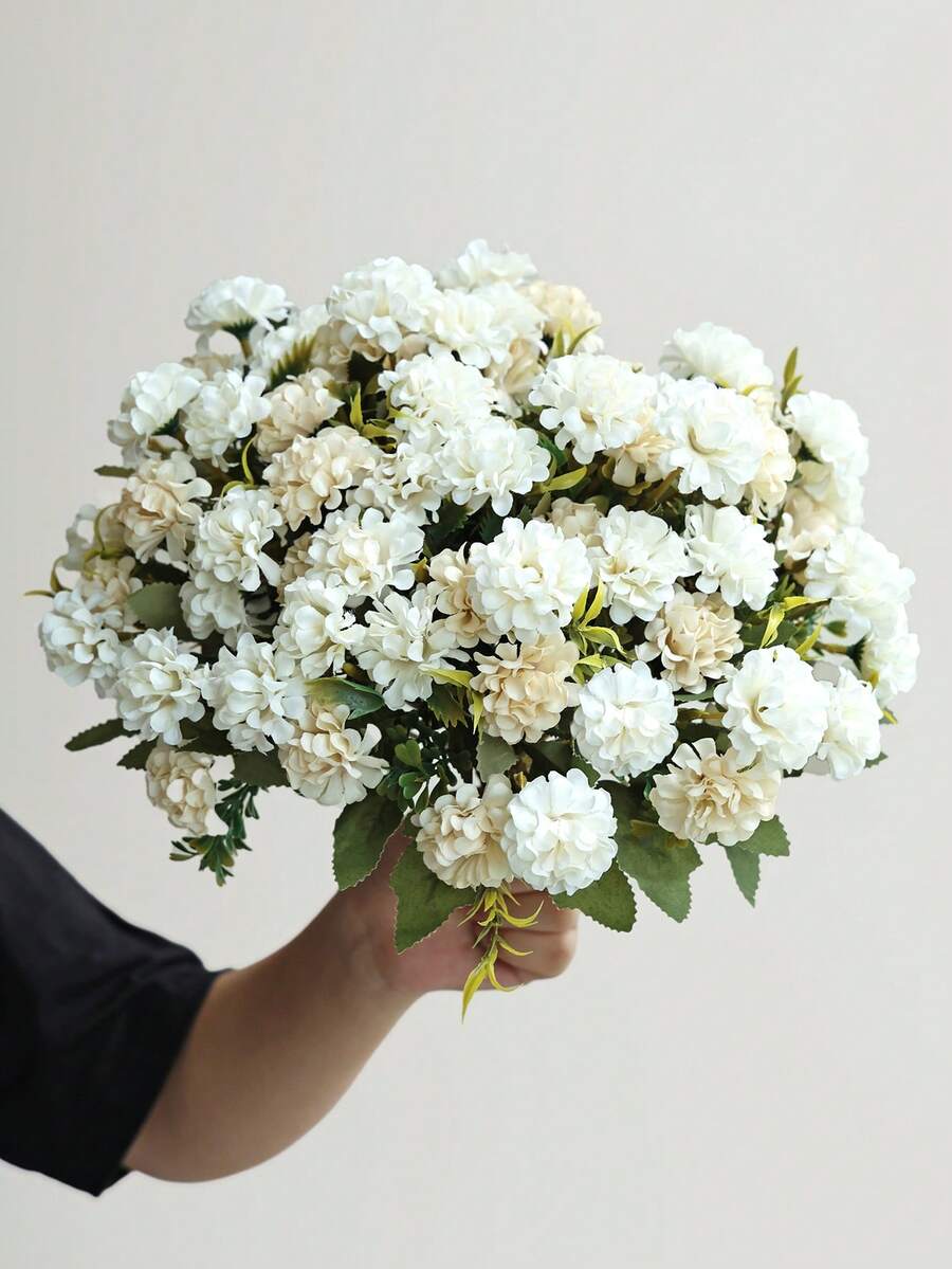 1/3 枝人造花,菊花、繡球花、康乃馨,混色花卉,家居裝飾,餐廳,臥室,花藝布置,婚禮,新娘花束,腕花,胸花,DIY花環材料,生日派對裝飾材料,情人節禮物和新年禮物 - 乳白色 - 查看 1