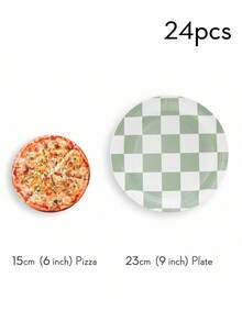 24 Packs Sage Green Checkerboard Paper Plates, Checkered Pattern Party Supplies, Disposable Paper Plates For Party, Celebration, Birthday, Gifts - Multicolor - View 9