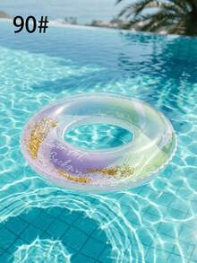 Aro de natación con degradado de purpurina tipo macaron, flotador inflable transparente para piscina con lentejuelas doradas, juguete de agua de playa de verano de PVC reforzado, apto para niños de 3 años en adelante - Multicolor - Ver 14