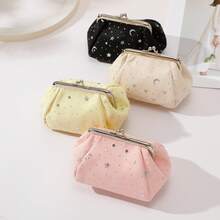 1PC Star Moon Pattern Daily Coin & Banknote Storage Bag, Mini PU Floral Print Snap Button Purse, Small Wallet For Bank Card ID Card And Tiny Items - Multicolor - View 3