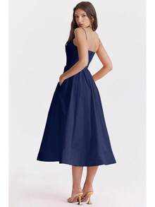 Women's Long Backless Spaghetti Strap Summer Dress - 鵝黃色 - 查看 9