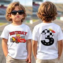 Disney Cars Lightning McQueen 3rd Birthday Unisex Toddler T-Shirt, 6-36 Months, Soft Fabric Front & Back Print Tee, Race Car Themed Birthday Party Casual Top, Express Delivery - trắng - Xem 1