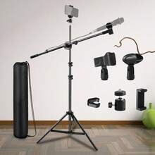JOILCAN Tripod Microphone Stand With Phone Holder And 2 Mic Clips, Suitable For Singing Performance, Wedding Stage And Microphone Installation - View 2