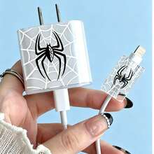Black Spider Charging Adapter And Cable Protective Set, Compatible With Apple 18-20W Charging Cable, Anti-Breakage Cable Organizer - Multicolor - View 4